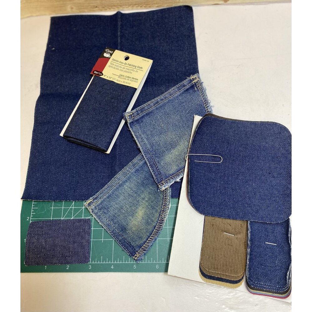 DIY 23 Pc Denim Fabric Patches for Clothing Jeans Repair Kit Some Iron On VTG